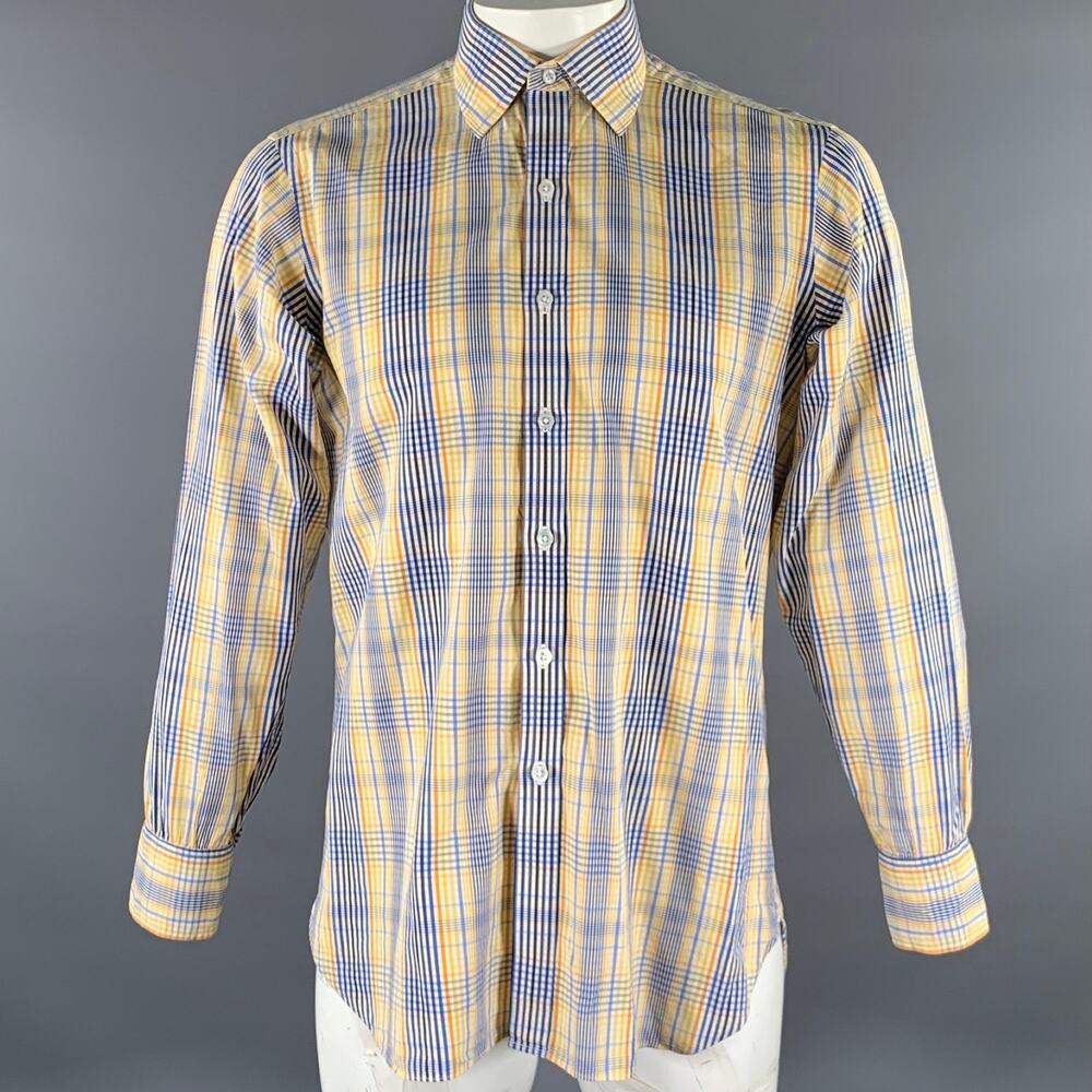 TURNBULL & ASSER Size L White Multi-Color Plaid Long Sleeve Shirt